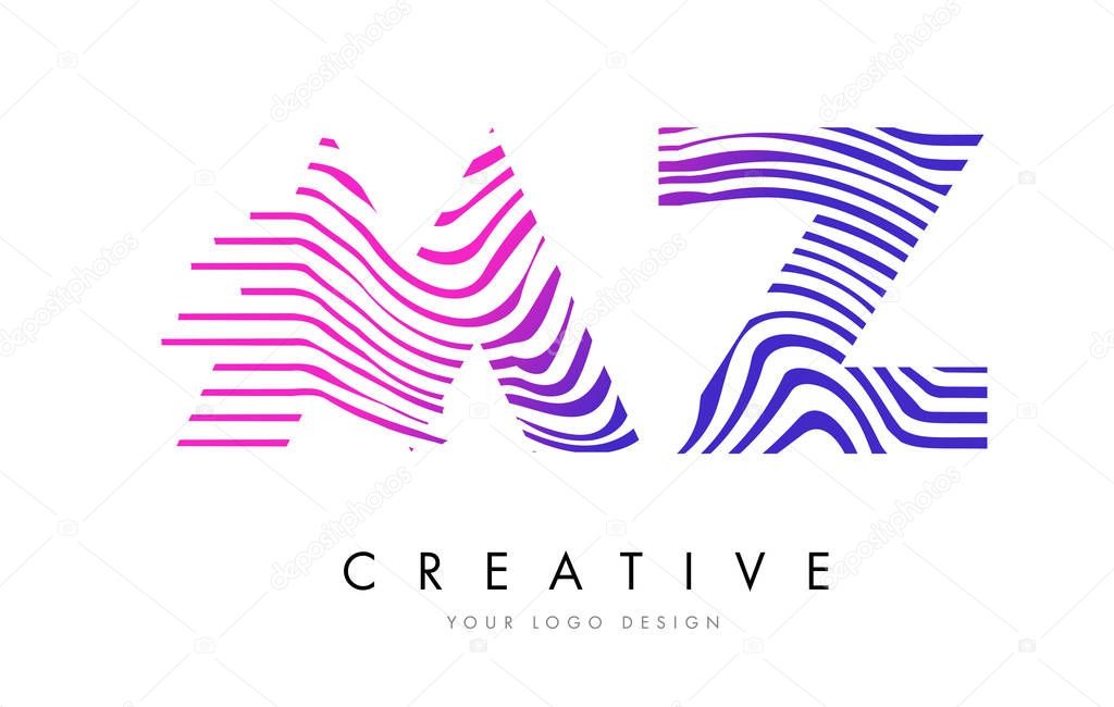 MZ M Z Zebra Lines Letter Logo Design with Magenta Colors