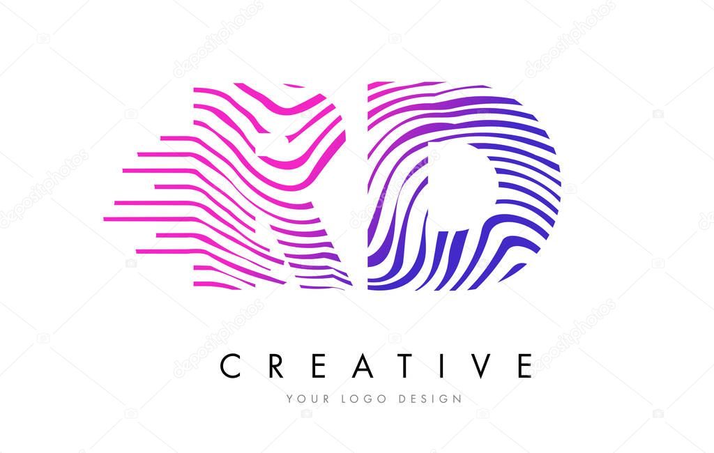 RD R D Zebra Lines Letter Logo Design with Magenta Colors
