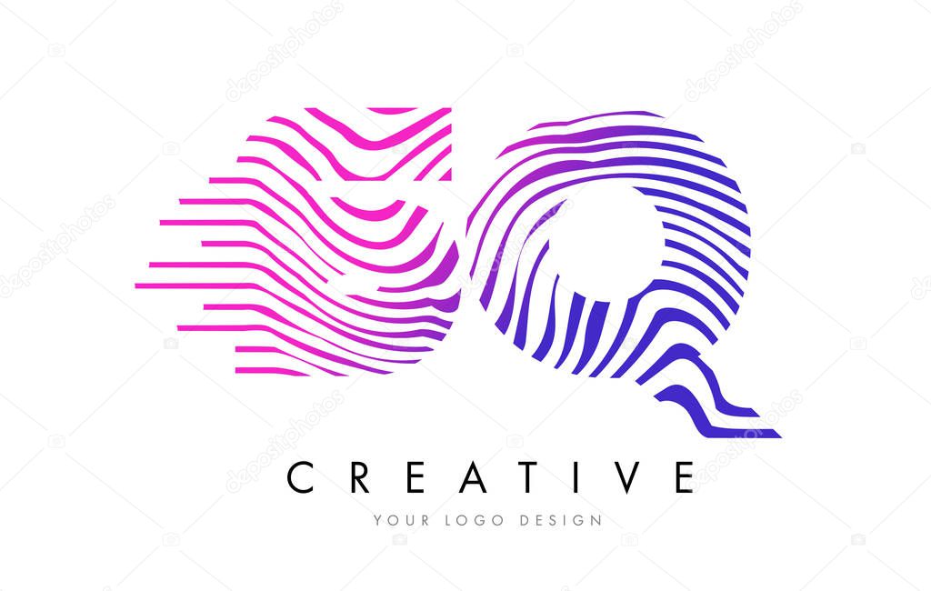 SQ S Q Zebra Letter Logo Design with Black and White Stripes Vector