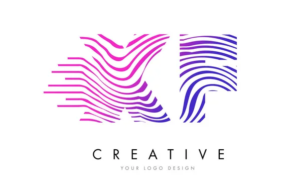 XF X F Zebra Lines Lettre Logo Design avec des couleurs magenta — Image vectorielle