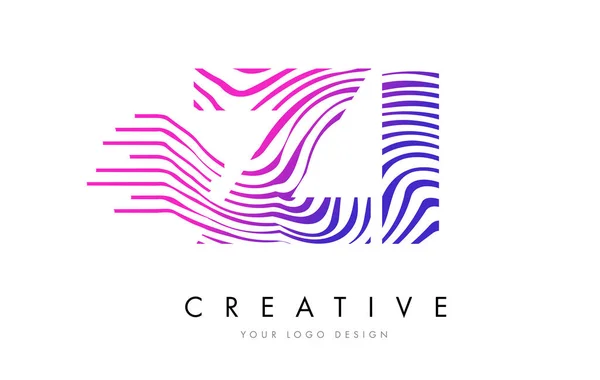 ZI Z I Zebra linhas carta logotipo design com cores Magenta — Vetor de Stock