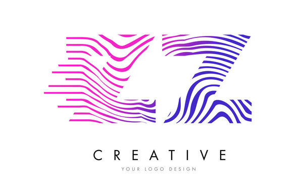 ZZ Z Zebra Lines Letter Logo Design with Magenta Colors