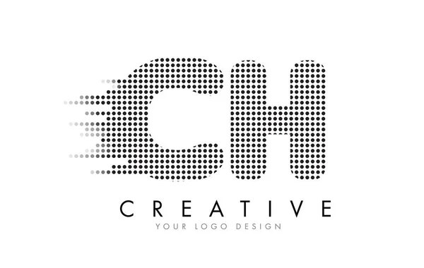 Logotipo de letra CH C H con puntos negros y senderos . — Vector de stock