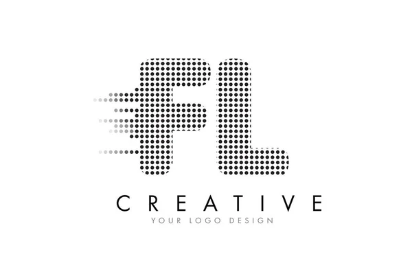 Logotipo de letra FL F L con puntos negros y senderos . — Vector de stock