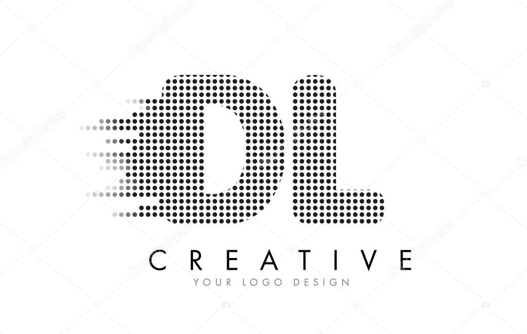 DL D L Letter Logo Design with Black Dots and Bubble Trails.