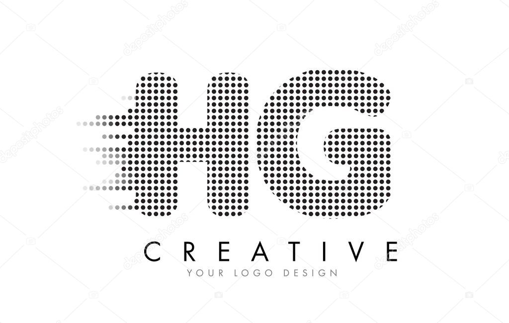 HG H G Letter Logo Design with Black Dots and Bubble Trails.