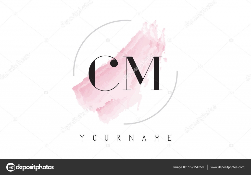 CM C M Watercolor Letter Logo Design with Circular Brush Pattern Stock ...