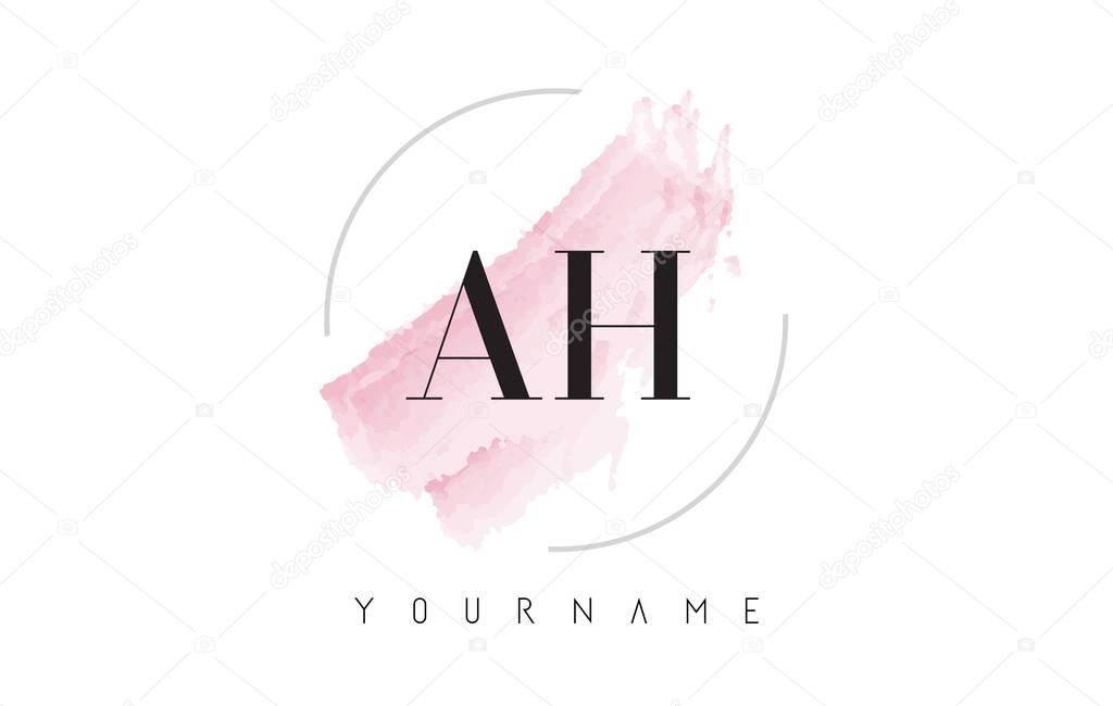 AH A H Watercolor Letter Logo Design with Circular Shape and Pastel Pink Brush.