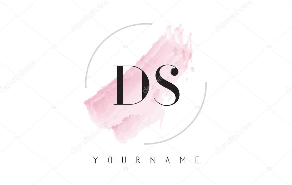 DS D S Watercolor Letter Logo Design with Circular Shape and Pastel Pink Brush.