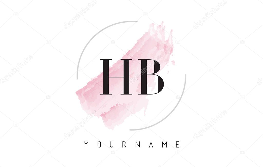 HB H B Watercolor Letter Logo Design with Circular Shape and Pastel Pink Brush.