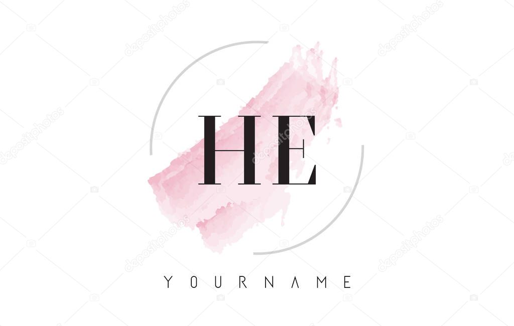 HE H E Watercolor Letter Logo Design with Circular Brush Pattern