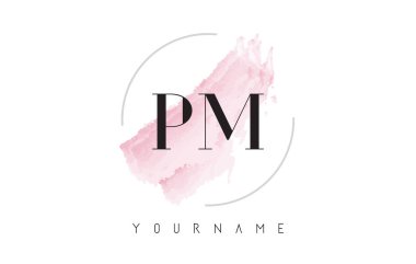 PM P L Watercolor Letter Logo Design with Circular Brush Pattern clipart