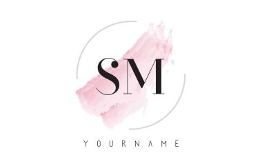 SM S M suluboya mektup Logo Tasarım dairesel fırça deseni ile