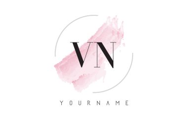 VN V N Watercolor Letter Logo Design with Circular Brush Pattern clipart