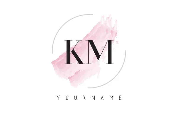 Conception de logo de lettre d'aquarelle de KM K M avec le modèle circulaire de brosse — Image vectorielle