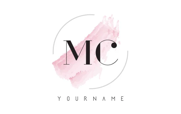 MC M C aquarel brief Logo ontwerp met circulaire penseelpatroon — Stockvector