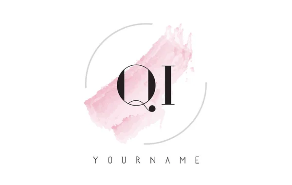 Conception de logo de lettre d'aquarelle de QI Q I avec le modèle circulaire de brosse — Image vectorielle