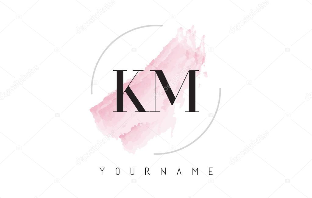 KM K M Watercolor Letter Logo Design with Circular Brush Pattern