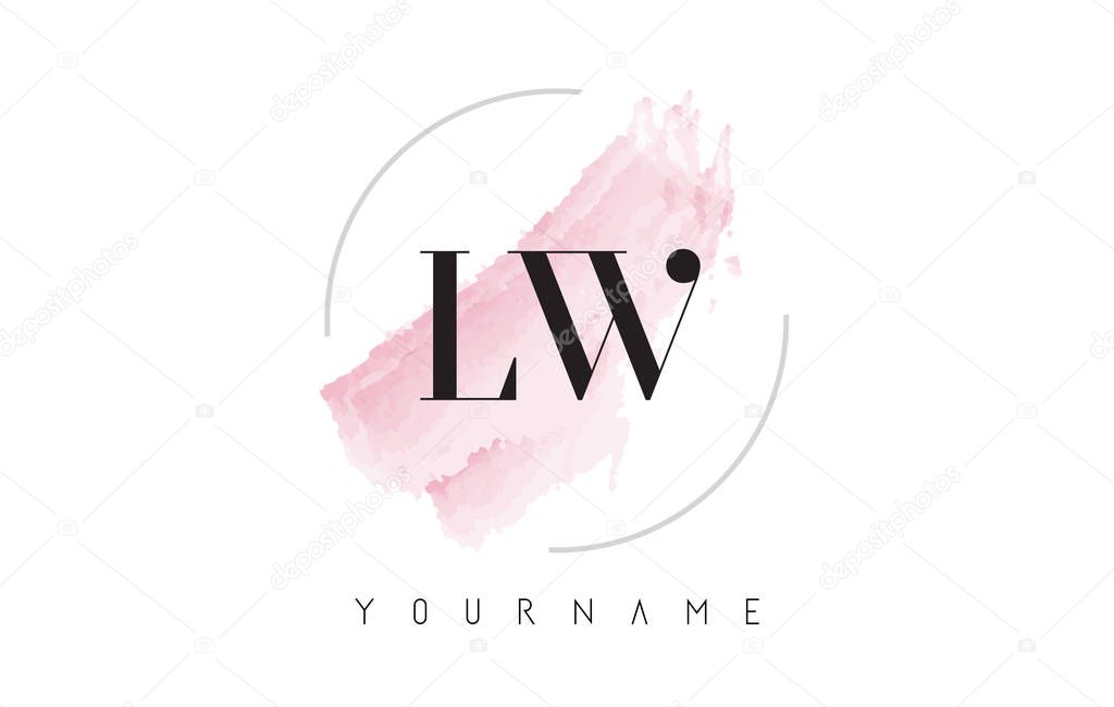 LW L W Watercolor Letter Logo Design with Circular Shape and Pastel Pink Brush.