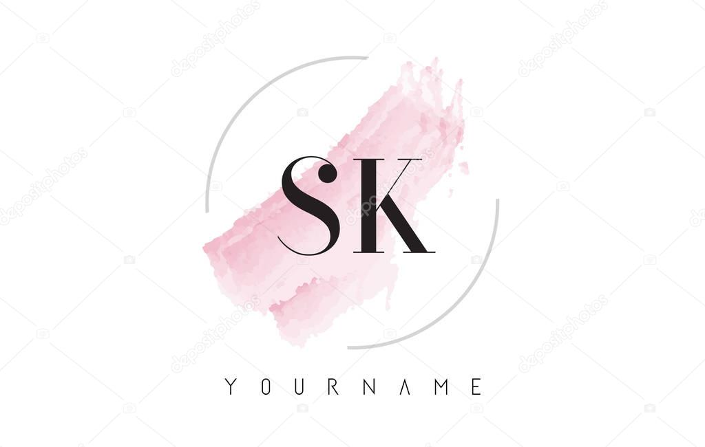 SK S K Watercolor Letter Logo Design with Circular Brush Pattern