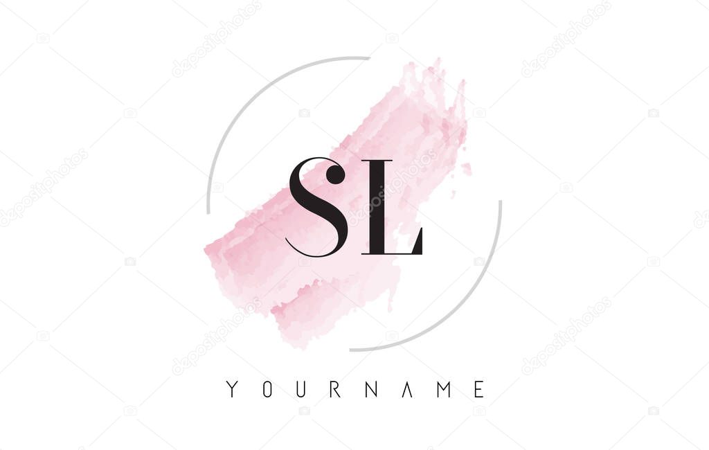 SL S L Watercolor Letter Logo Design with Circular Shape and Pastel Pink Brush.