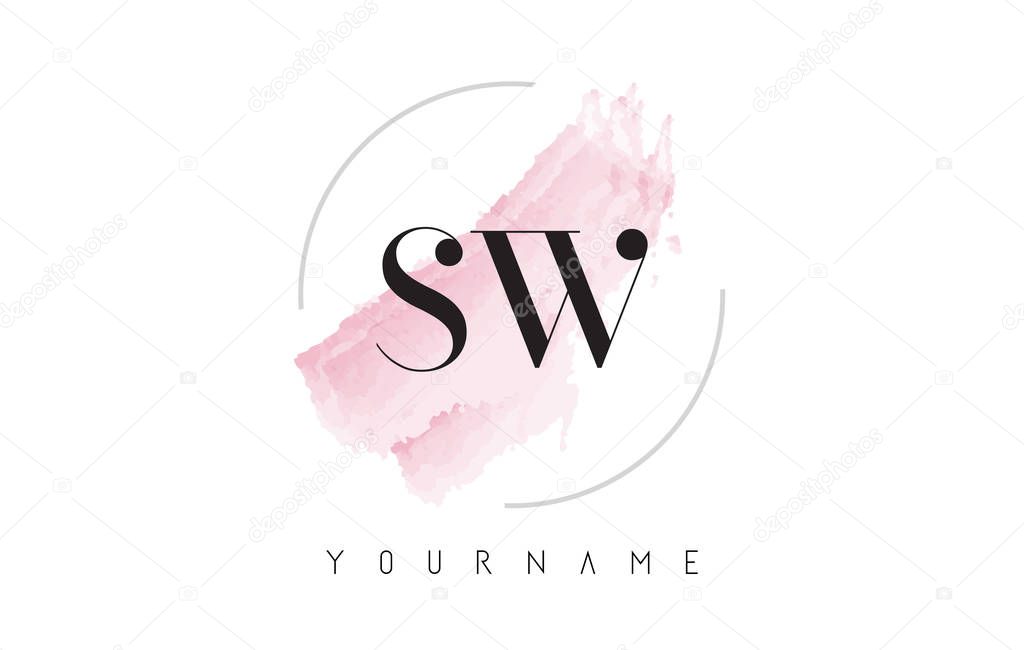 SW S W Watercolor Letter Logo Design with Circular Shape and Pastel Pink Brush.