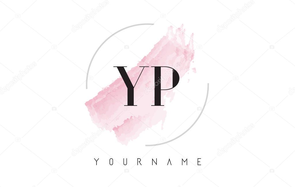 YP Y P Watercolor Letter Logo Design with Circular Shape and Pastel Pink Brush.