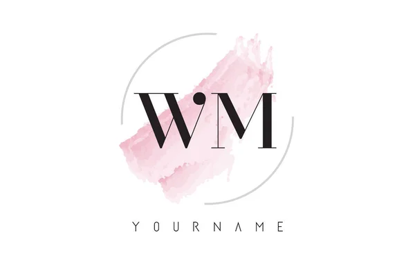 WM WM M การออกแบบโลโก้ตัวอักษรสีน้ําด้วยรูปแบบแปรงวงกลม — ภาพเวกเตอร์สต็อก