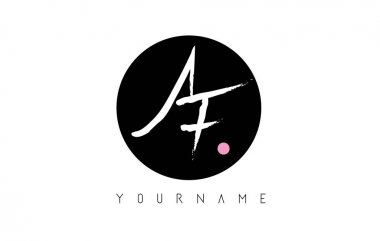 AF fırça mektup Logo tasarımı siyah daire ile el yazısı.