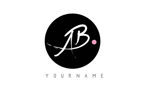 AB fırça mektup Logo tasarımı siyah daire ile el yazısı.