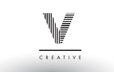 V siyah ve beyaz çizgiler mektup Logo tasarımı.