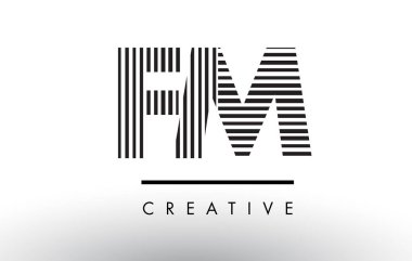 Logo Tasarım FM F M siyah ve beyaz çizgiler mektup.