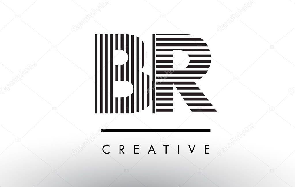 BR B R Black and White Lines Letter Logo Design.