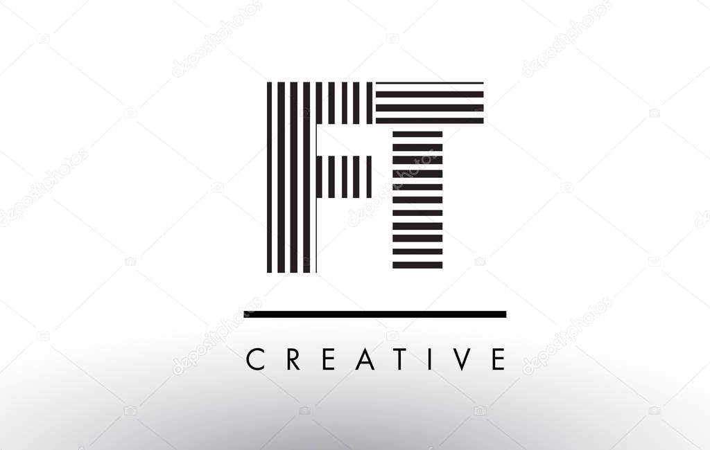 FT F T Black and White Lines Letter Logo Design.
