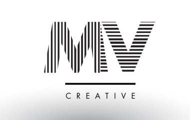 MV M V siyah ve beyaz çizgiler Logo tasarımı mektup.
