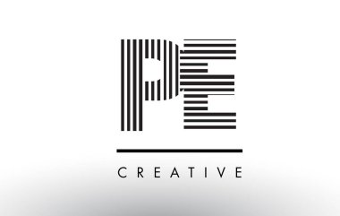 PE P E siyah ve beyaz çizgiler mektup Logo tasarımı.