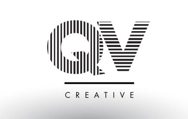 Logo Tasarım QV Q V siyah ve beyaz çizgiler mektup.