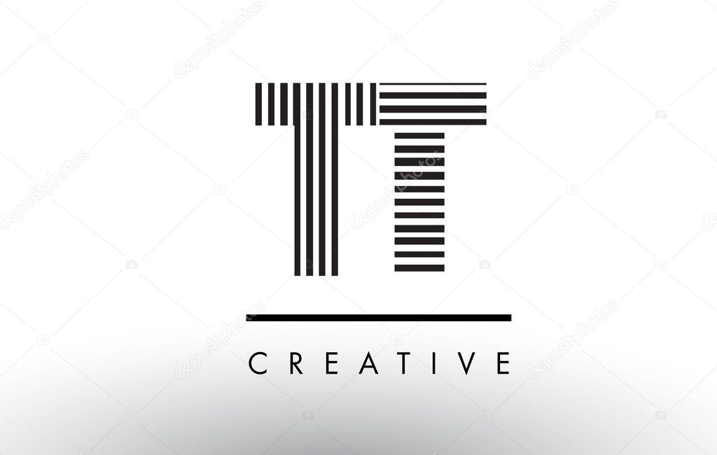 TT T Black and White Letter Logo Design with Vertical and Horizontal Lines.