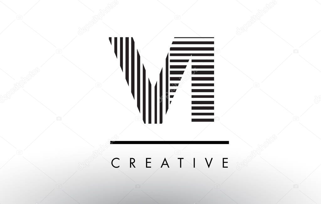 VI V I Black and White Letter Logo Design with Vertical and Horizontal Lines.