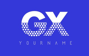 GX G X harfi Logo tasarımı mavi arka plan ile noktalı.