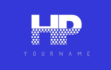HP H P harfi Logo tasarımı mavi arka plan ile noktalı.