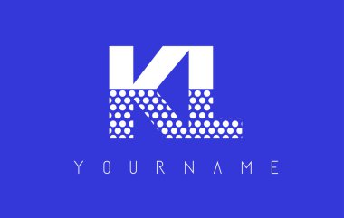 KL K L harfi Logo tasarımı mavi arka plan ile noktalı.