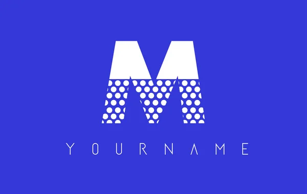 Diseño del logotipo de la letra M punteada con fondo azul . — Vector de stock