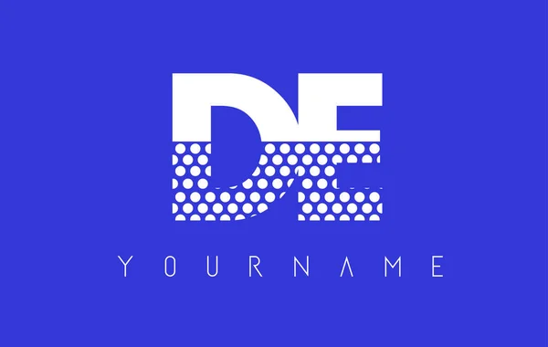 デ D E 点在青い背景の文字ロゴ デザイン. — ストックベクタ