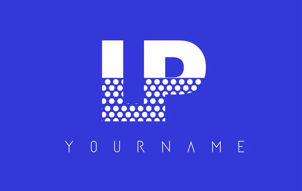 LP L P pontilhado letra logotipo design com fundo azul . — Vetor de Stock