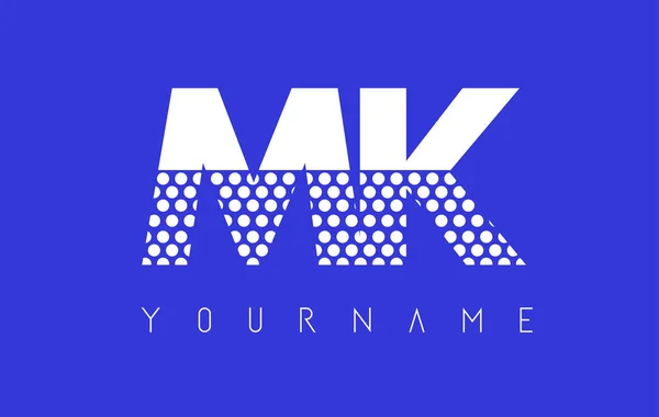 Mk m k gepunkteter Buchstabe Logo-Design mit blauem Hintergrund. — Stockvektor