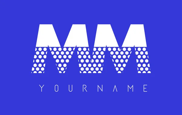 Diseño del logotipo de la letra punteada MM M M con fondo azul . — Vector de stock