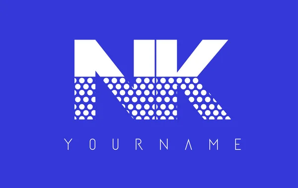 Diseño del logotipo de la letra punteada NK N K con fondo azul . — Vector de stock