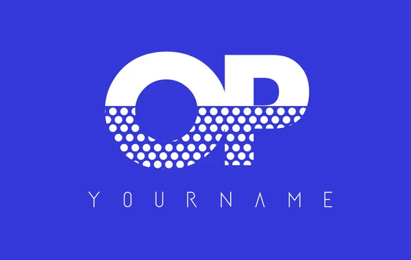 OP O P pontilhado Carta Logo Design com fundo azul . —  Vetores de Stock