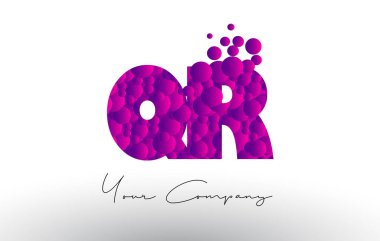 Mor baloncuklar doku ile QR Q R nokta harf Logo.